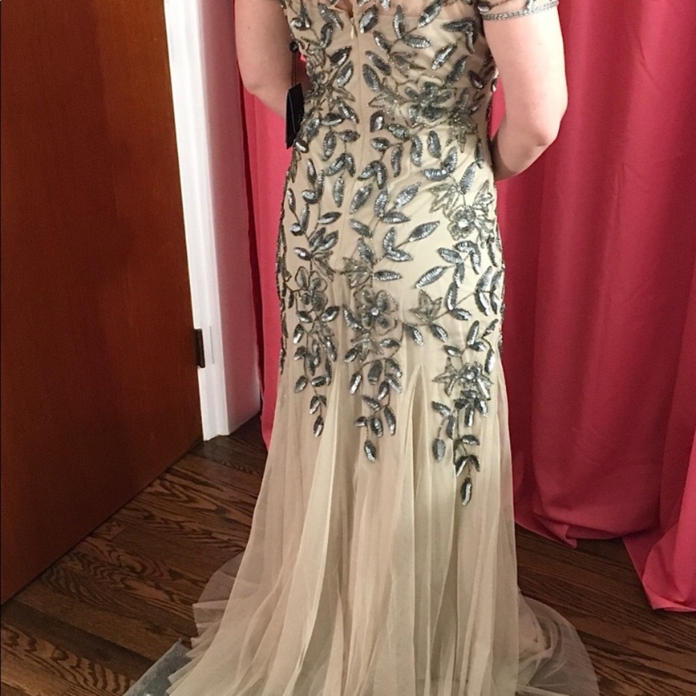 Adrianna papell Floral Beaded Godet Gown with Sheer Short Sleeves - Picture 9 of 16